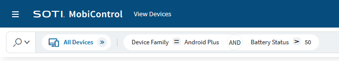Advanced search that returns Android Plus devices whose current battery status is greater than 50%.