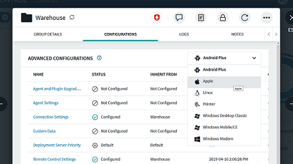 Device family dropdown list in Group Information panel.