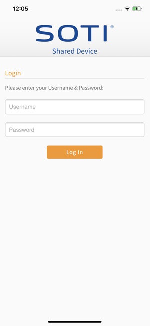 Log in screen in the SOTI MobiControl Login app