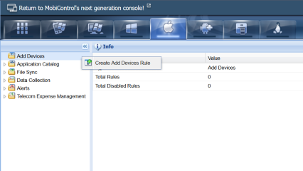 Location of right-click menu to create a new Apple add devices rule.