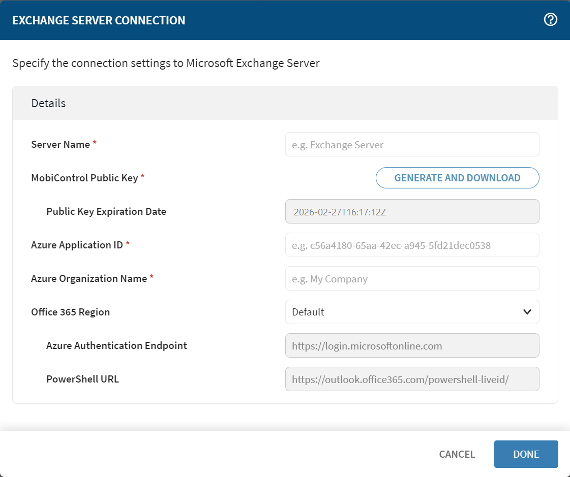 Exchange Server Connection dialog box