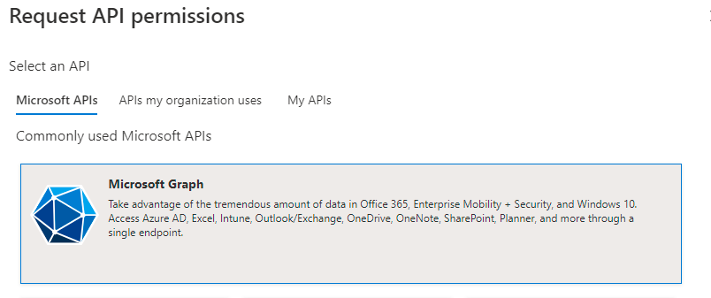 Azure AD Microsoft Graph API selection.