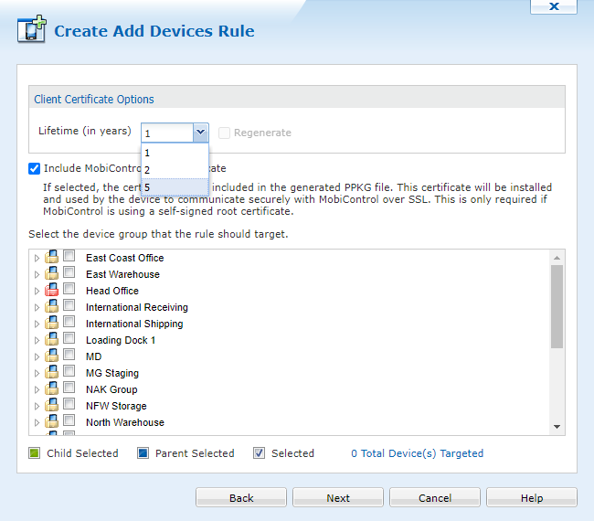 Client certificate lifetime selection.