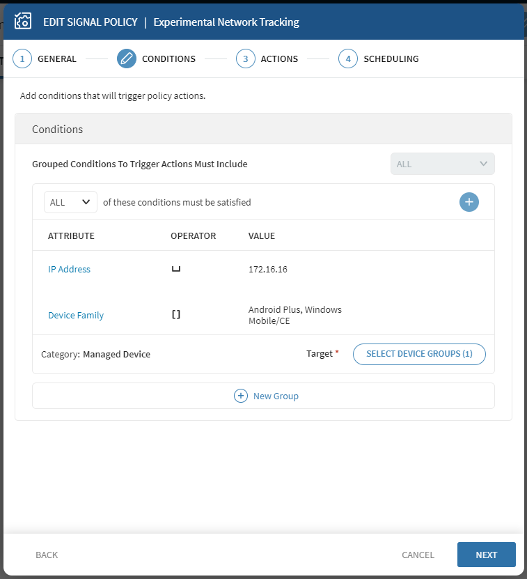 Example Signal conditions for device network monitoring