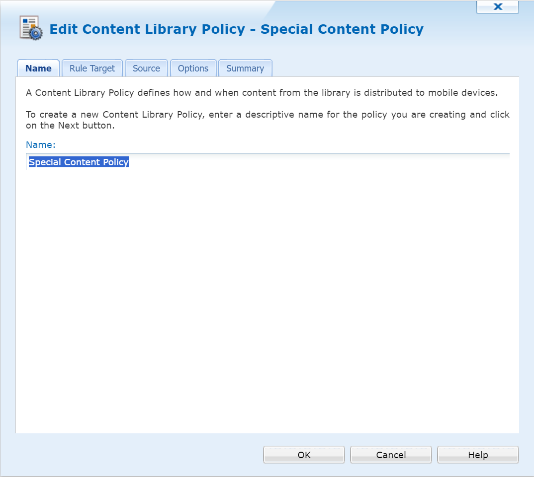 Edit Content Library Policy dialog box