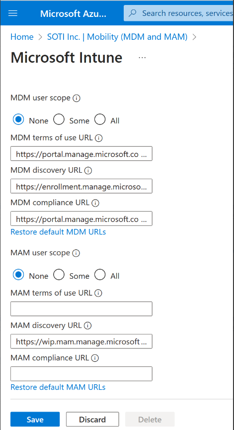 Microsoft Intune configuration in Microsoft Entra ID/Azure AD