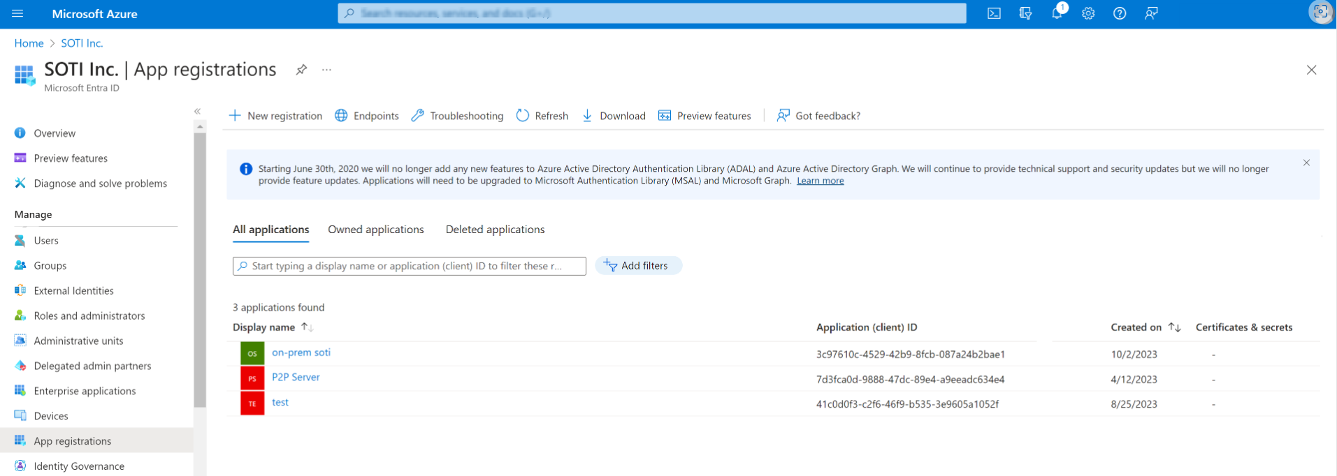 Microsoft Entra ID/Azure AD App Registrations page showing applications to select