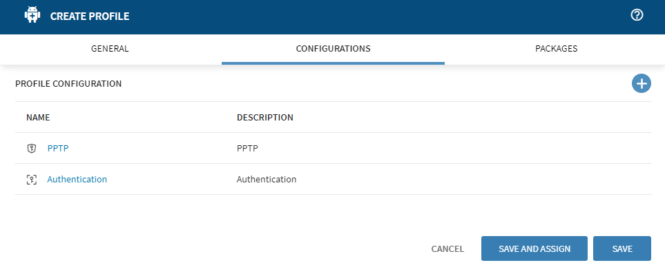 Create Profile Configurations tab showing the new profile configuratons