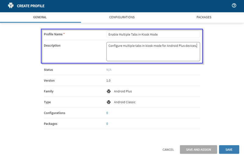 Enter a profile name and optional description