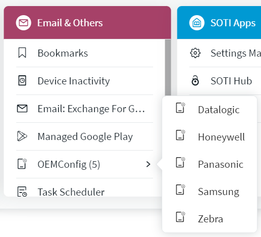 OEMConfig menu options
