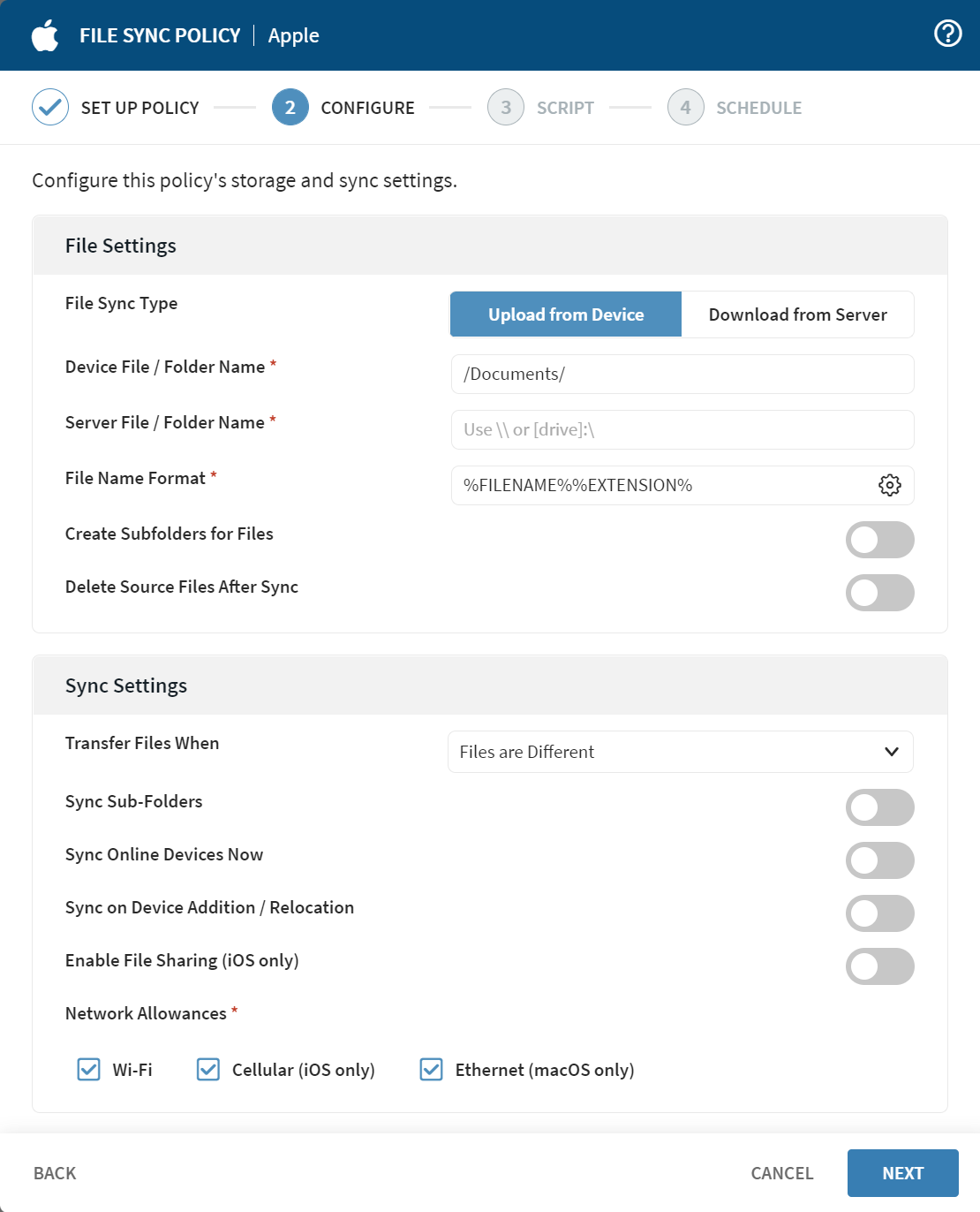 Apple Configure form