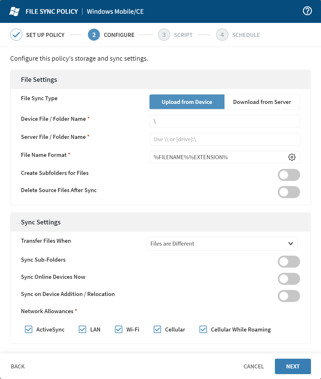 Windows Mobile/CE Configure form