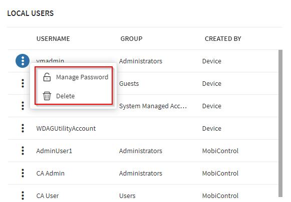 Local Users Management Actions