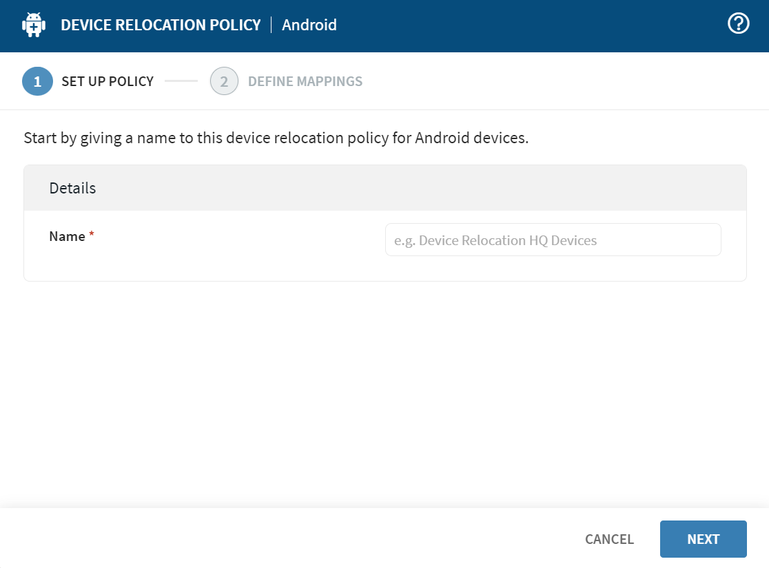 Android Set Up Policy form