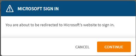 Select Continue to log in with your Microsoft account.
