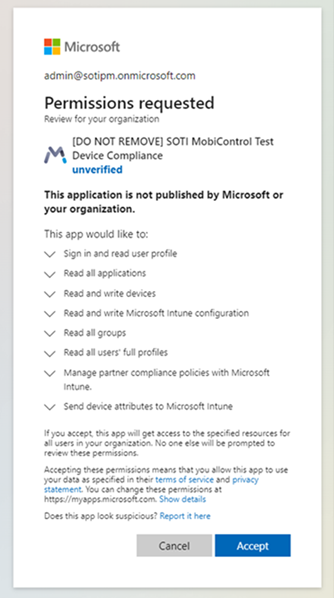 Review requested permissions