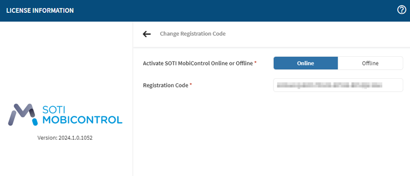 Online activation of a registration code