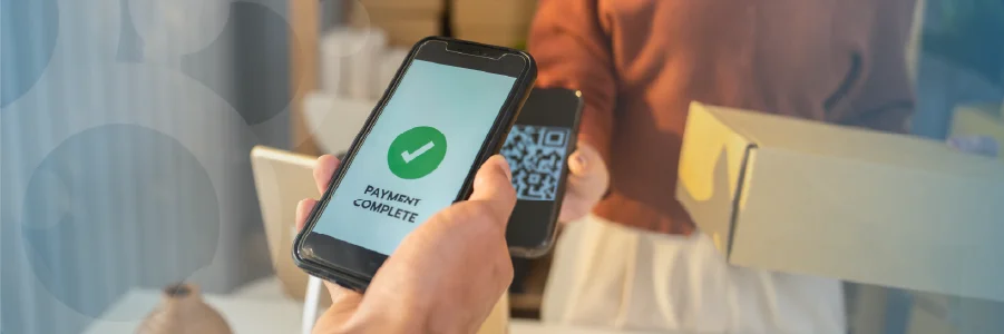 Successful payment notification on smartphone with online package.