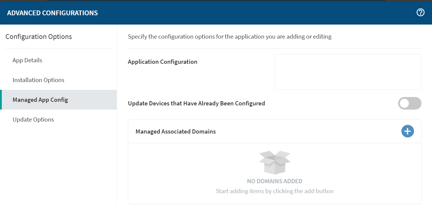 Advanced Configuration window