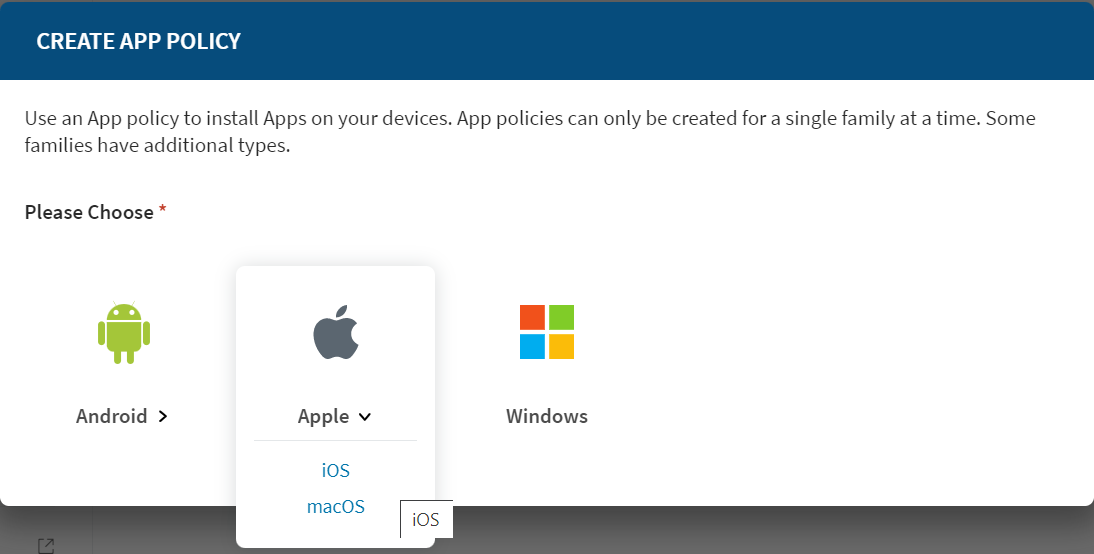 Create App Policy window