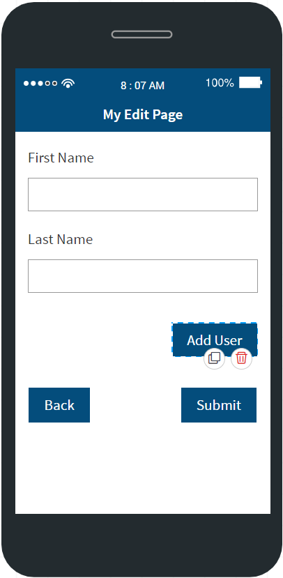 Image of the record editing page with the Add User button.