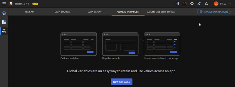 Global Variables tab in Data Connection Rules