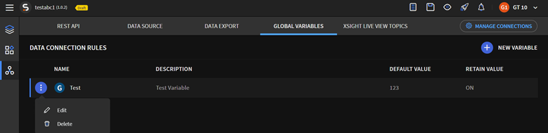 Global Variables tab in Data Connection Rules 2