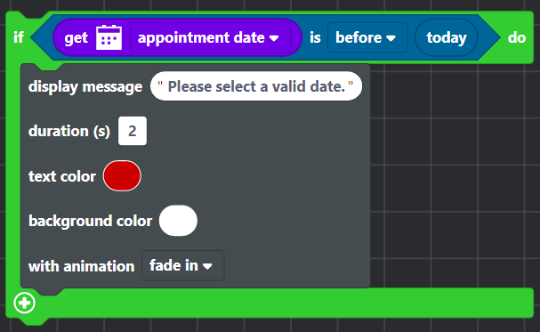 Sample Date block in an If logic block