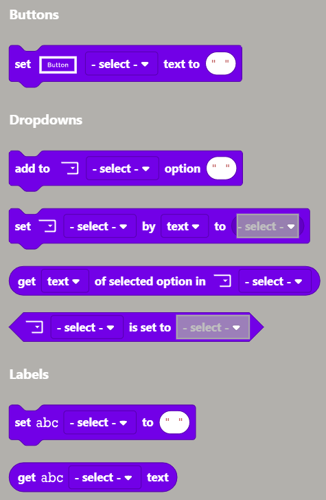 Example of some types of Widget Values blocks