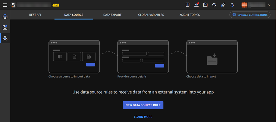 Data Connection Rules view, Data Source tab