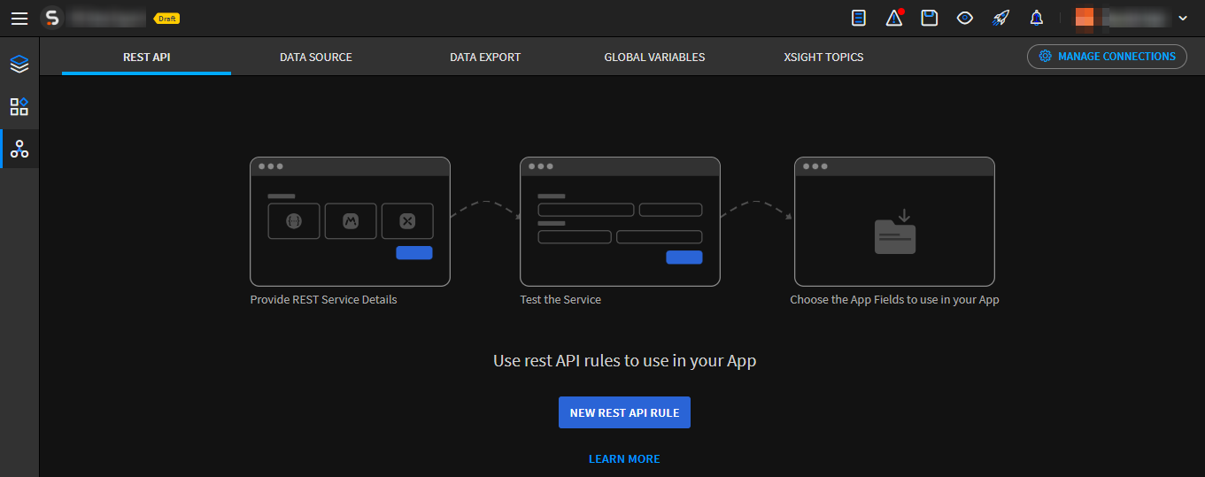 Data Connection Rules view, REST API tab