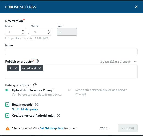 Data Migration dialog box demonstrating mapping issues