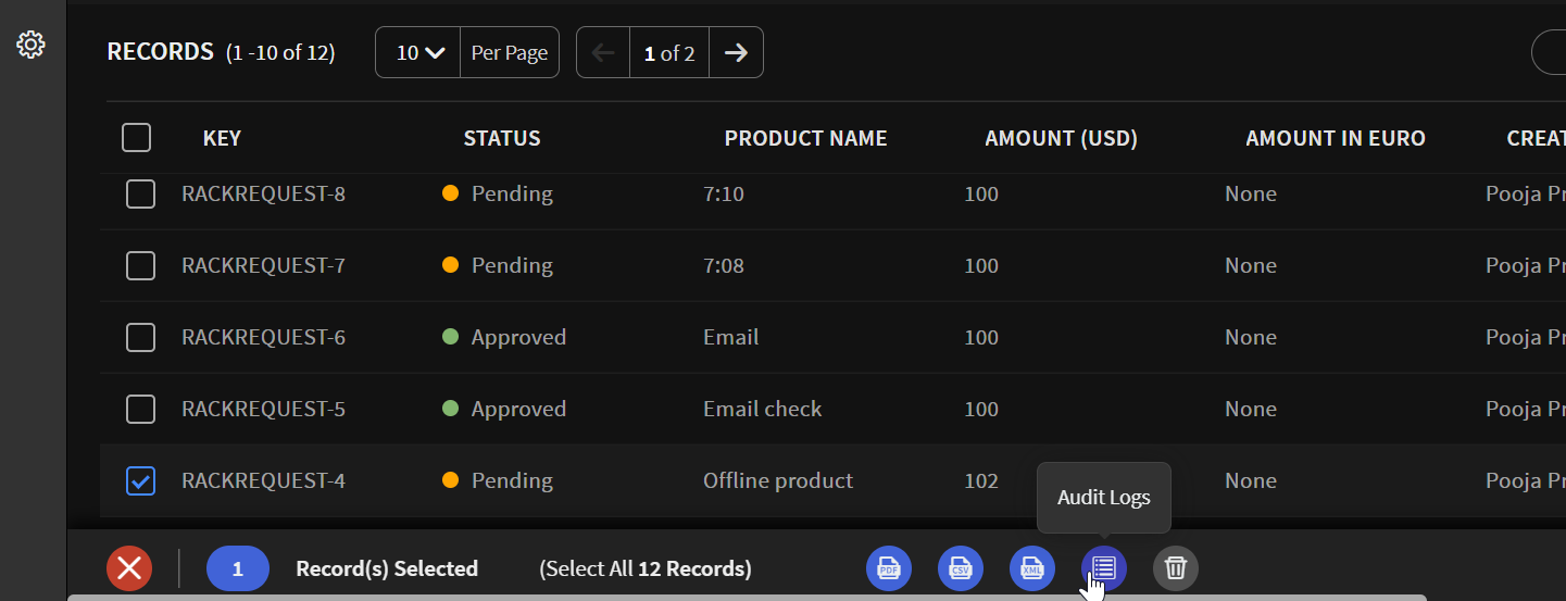 Example record selection