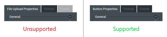 Difference in widget configuration panel for widgets that support events and widgets that don't