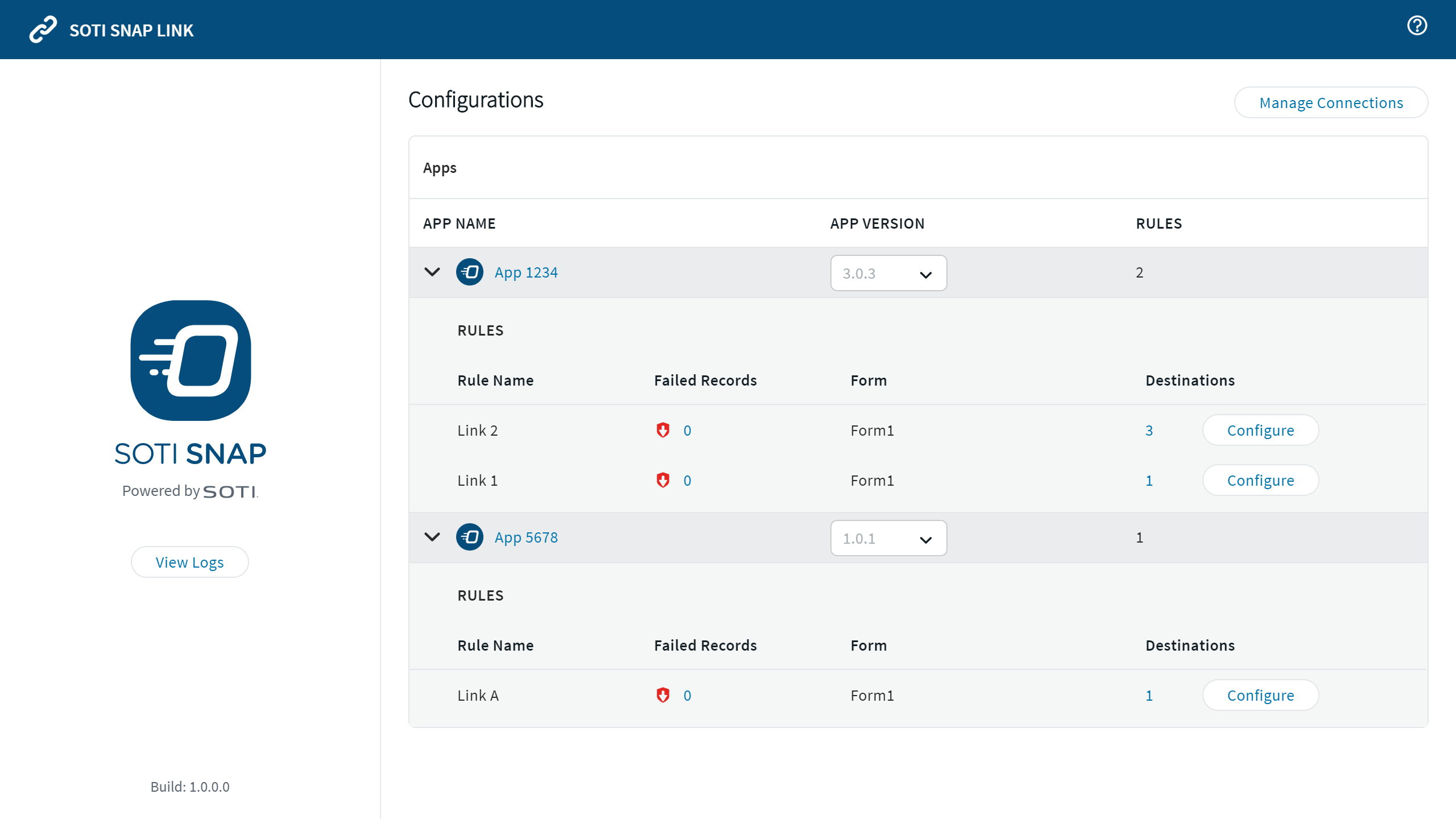 SOTI Snap Link console main page