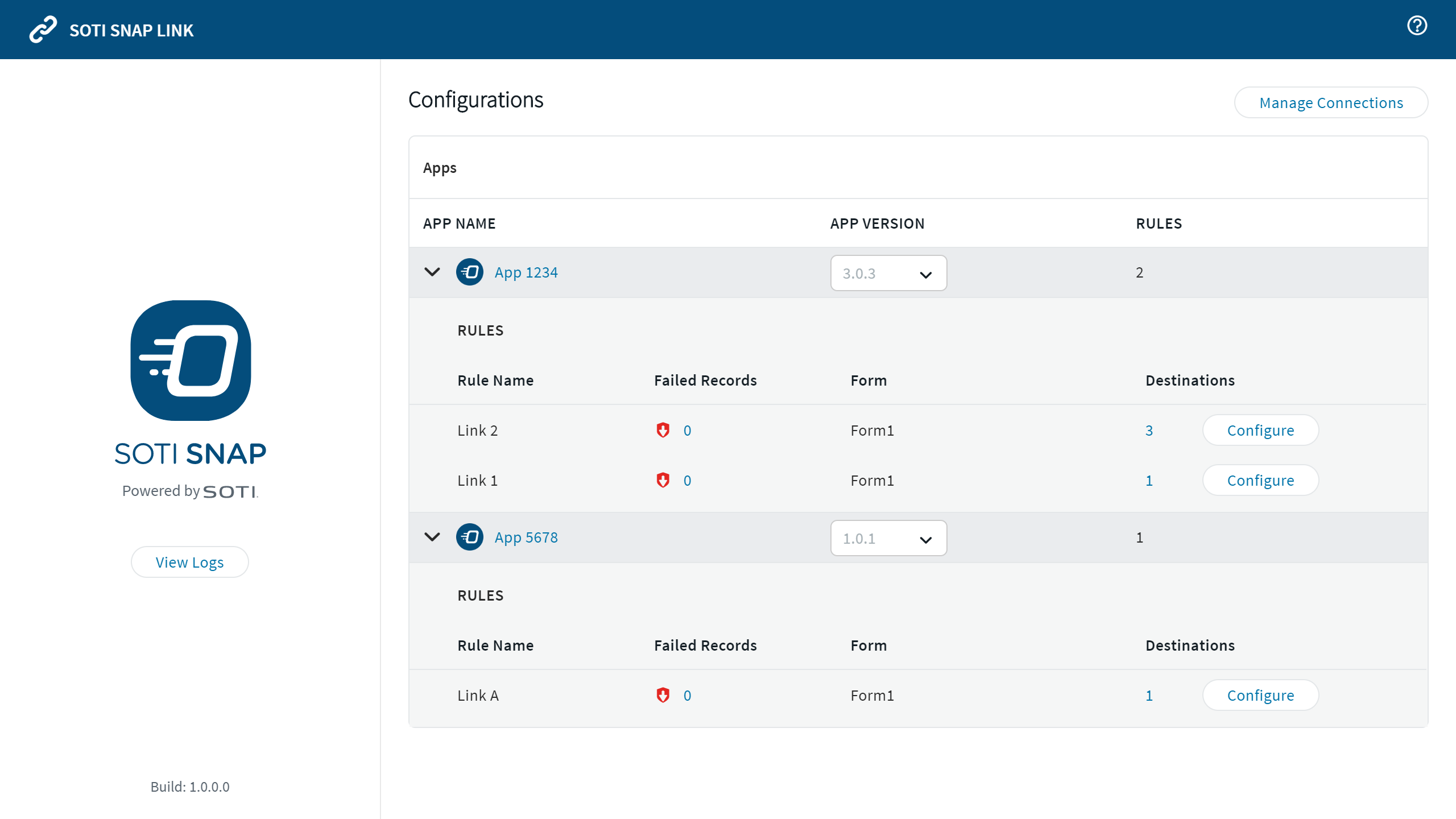 SOTI Snap Link console main page