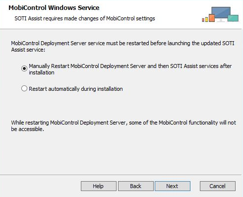 SOTI Assist installer SOTI MobiControl deployment server restart screen