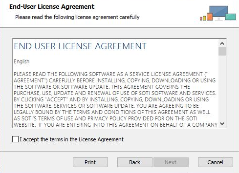 SOTI Assist installer end user license agreement screen