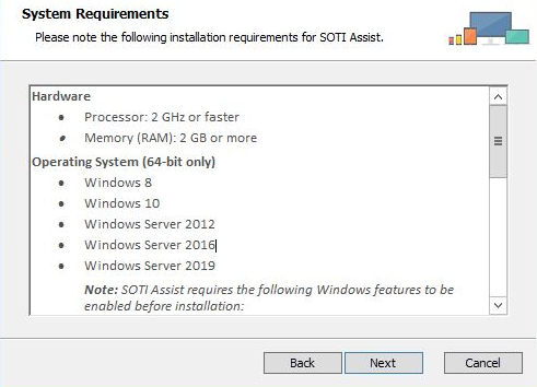 SOTI Assist installer system requirements screen