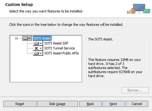 SOTI Assist installer features screen