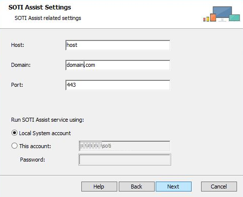 SOTI Assist installer network account screen