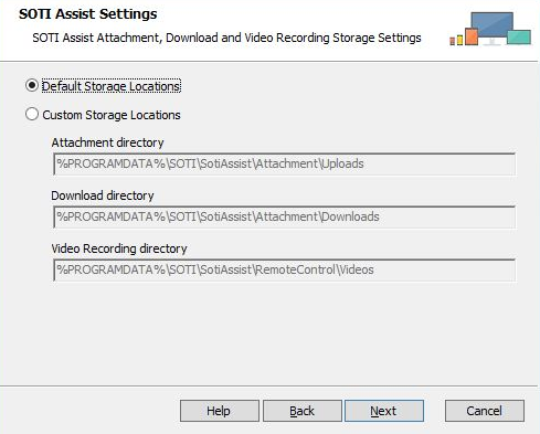 SOTI Assist installer Media Storage Locations screen