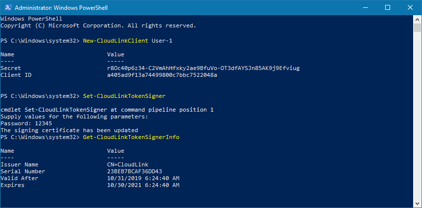 PowerShell Command line with commands to configure SOTI Cloud Link Agent