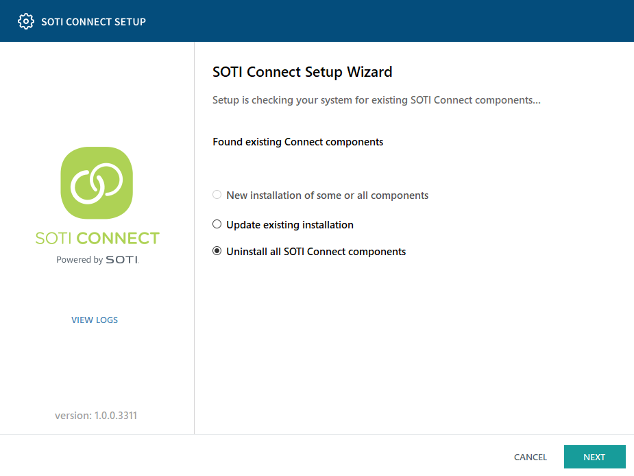 SOTI Connect Setup Wizard - Uninstall
