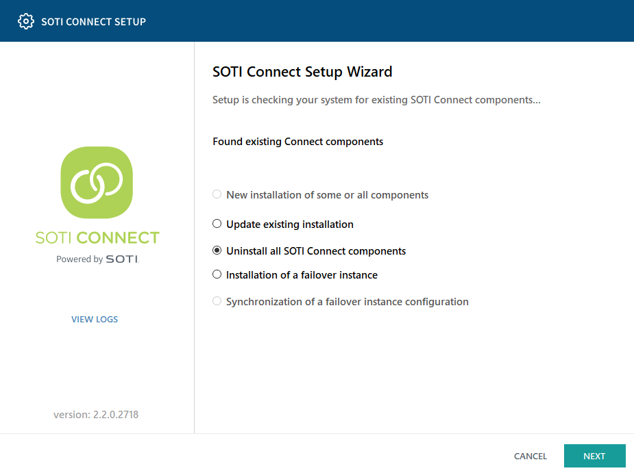 SOTI Connect Setup Wizard - Uninstall