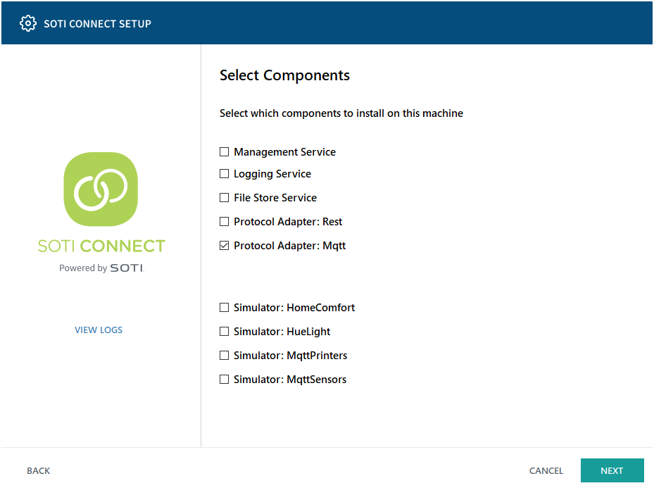Setup Wizard Components Screen
