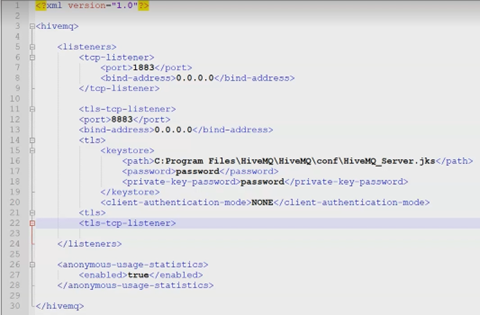 Confix XML file with new TLS Listener defined