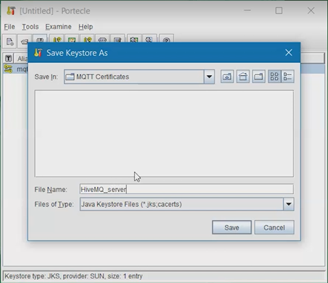 Portecle save as dialog box for Keystore