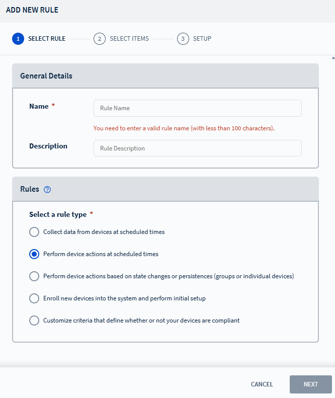 select a rule type