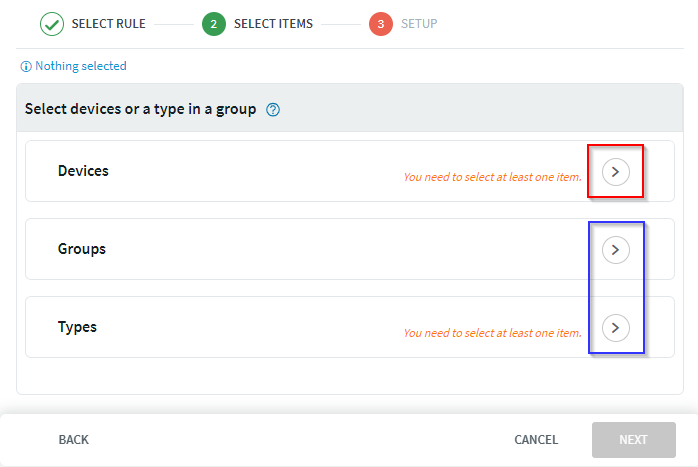 Compliance rule select items